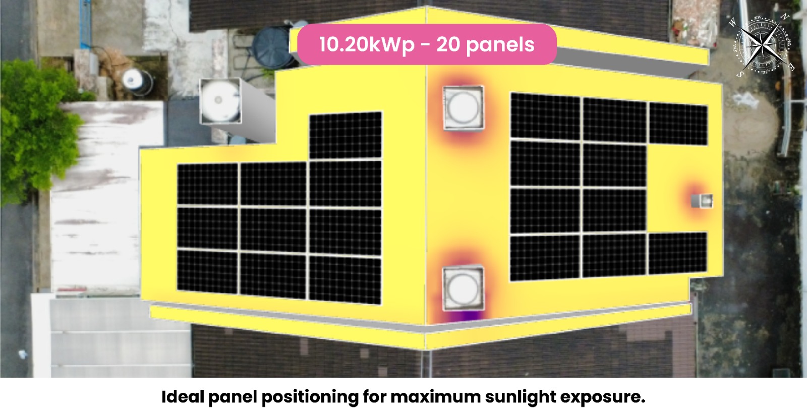 10.2kWp sun exposure heatmap — ideal panel positioning