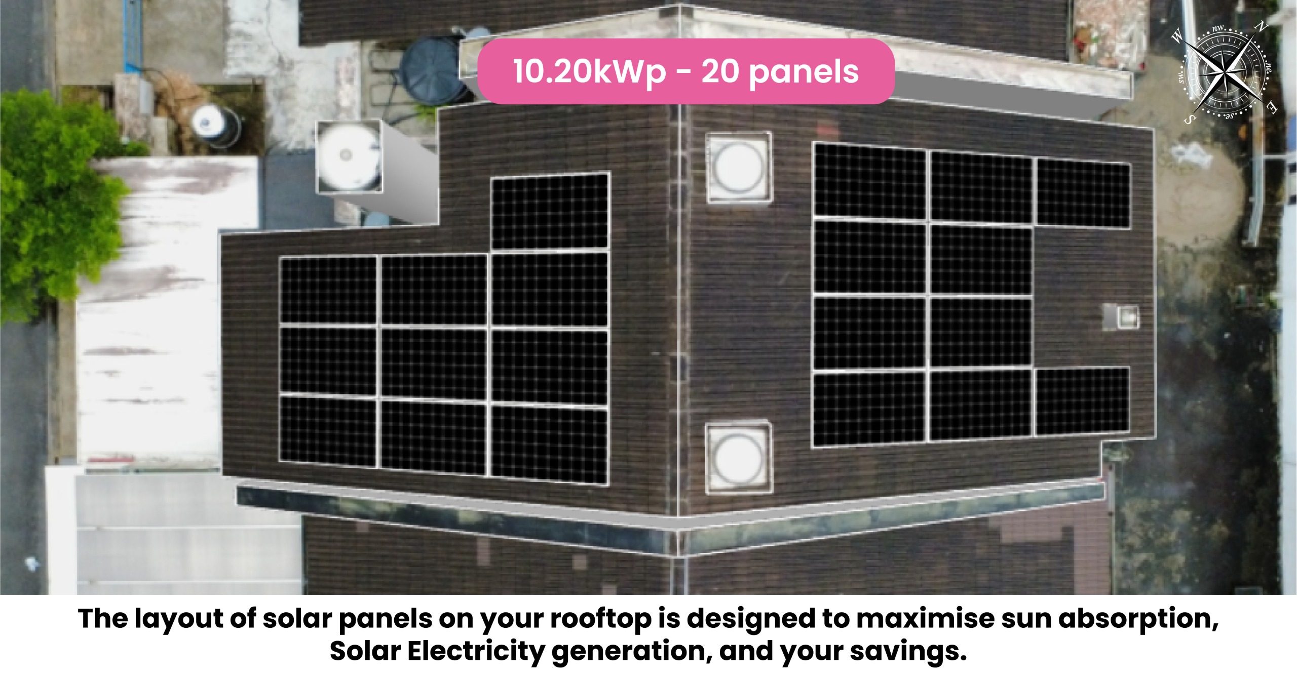 10.2kWp solar panel layout design on roof