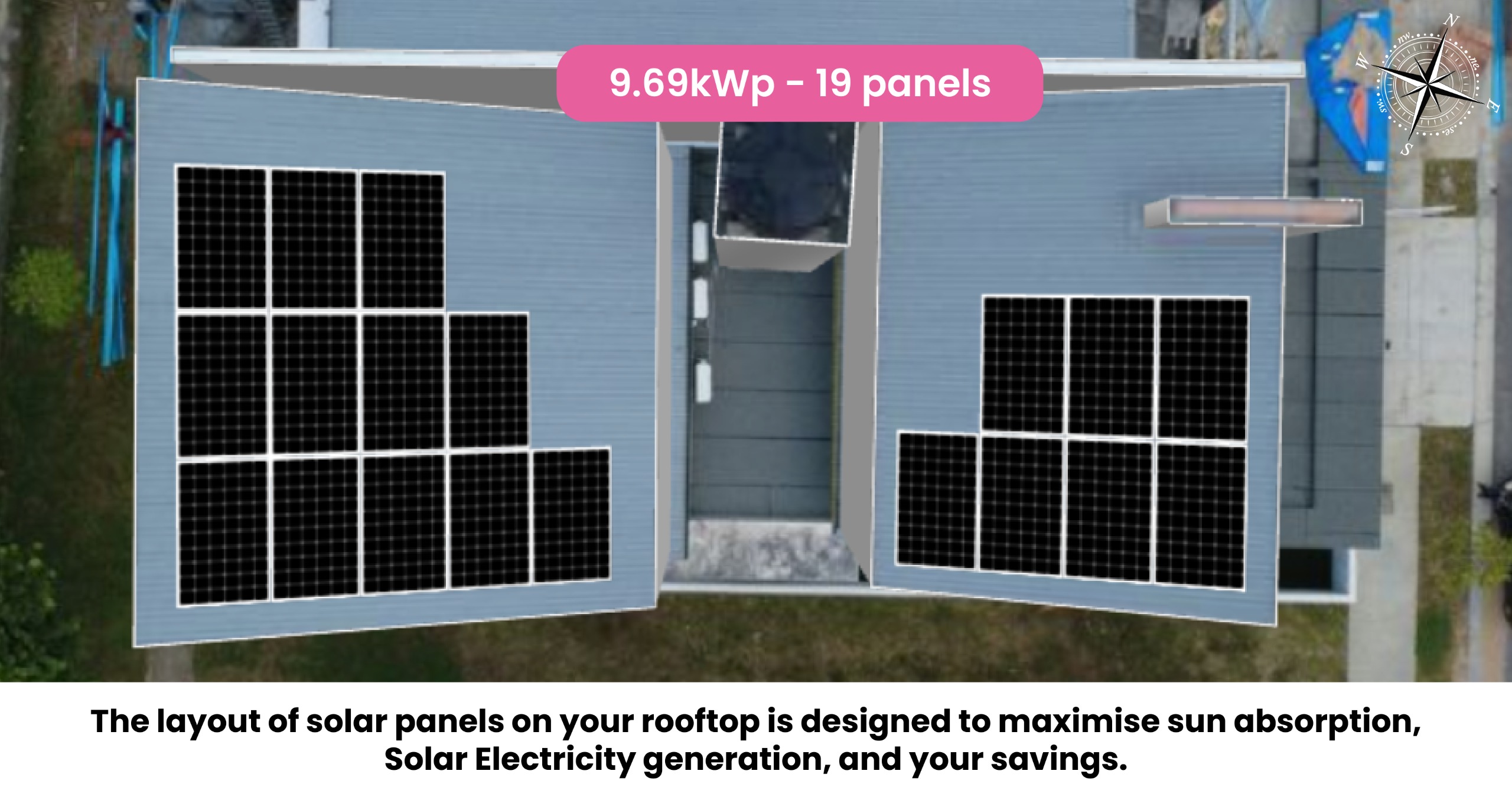9.69kWp solar panel layout design on roof